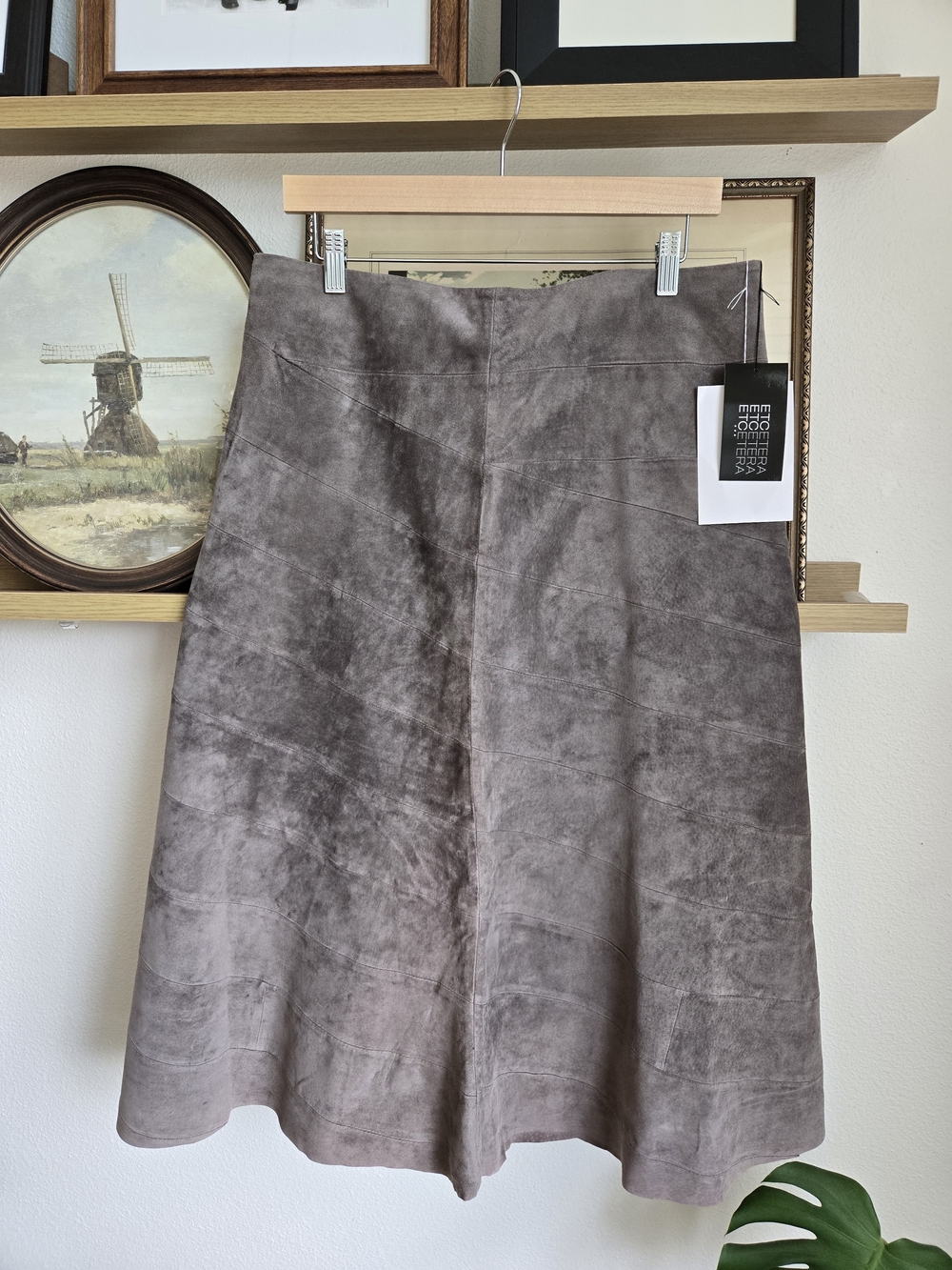 NWT | Women's 100% Suede A-Line Midi Skirt In Taupe | Size Large
